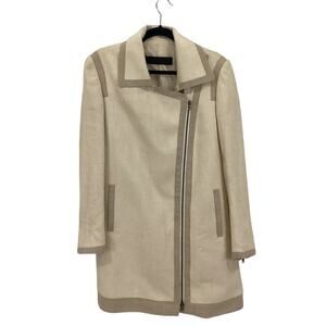 Jenni Kayne Contrast Trim Asymmetrical Coat Cream And‎ Beige Size 8 Rare